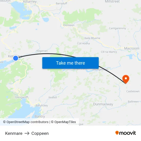 Kenmare to Coppeen map