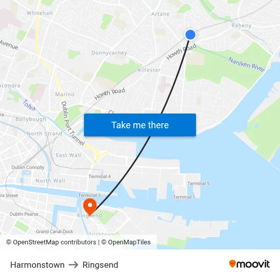 Harmonstown to Ringsend map