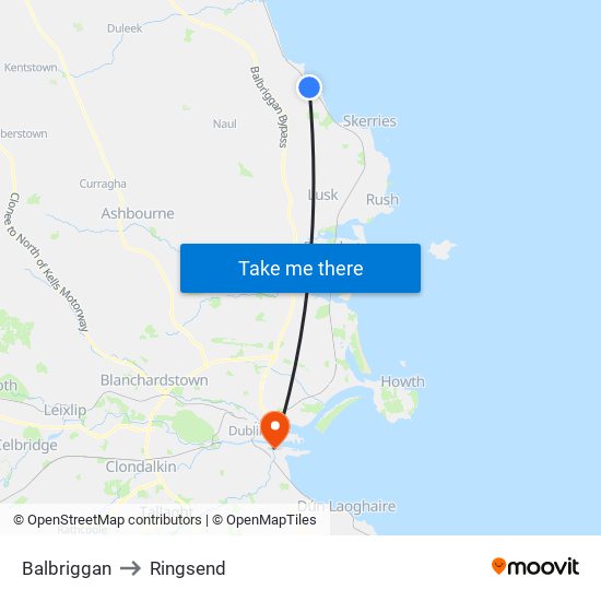 Balbriggan to Ringsend map