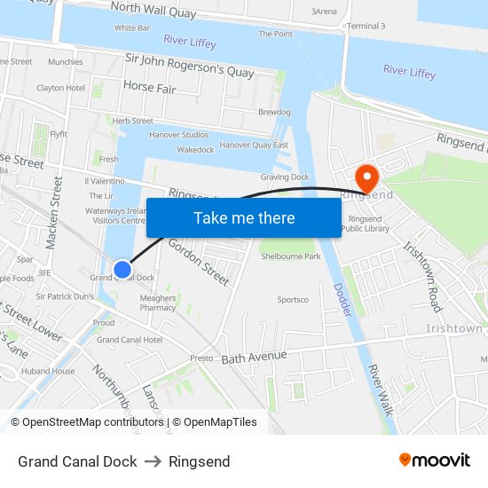 Grand Canal Dock to Ringsend map