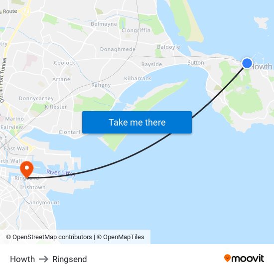 Howth to Ringsend map