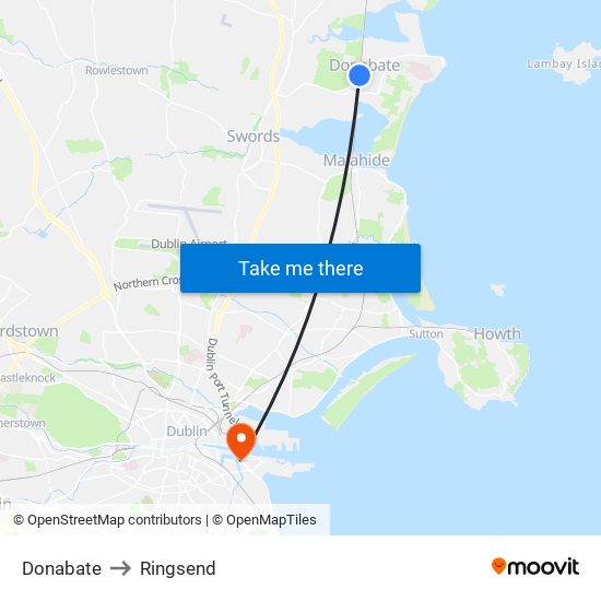 Donabate to Ringsend map