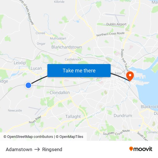 Adamstown to Ringsend map