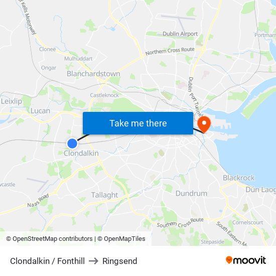 Clondalkin / Fonthill to Ringsend map