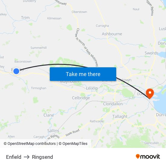 Enfield to Ringsend map