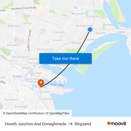 Howth Junction And Donaghmede to Ringsend map