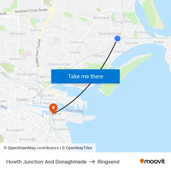 Howth Junction And Donaghmede to Ringsend map