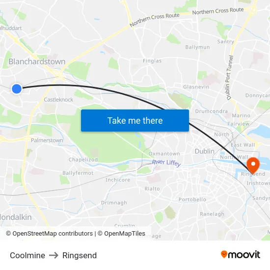 Coolmine to Ringsend map