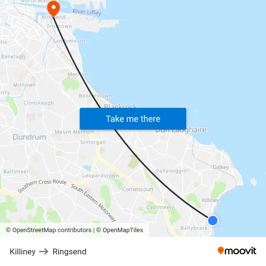 Killiney to Ringsend map