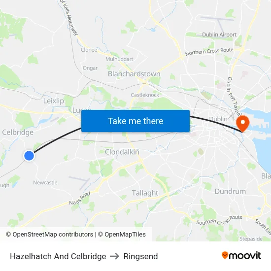 Hazelhatch And Celbridge to Ringsend map