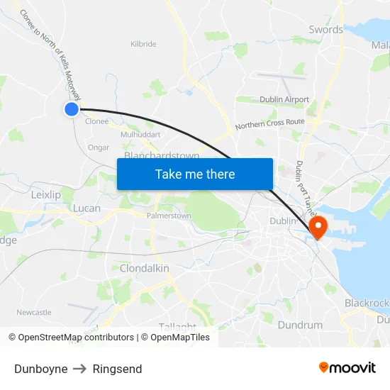 Dunboyne to Ringsend map