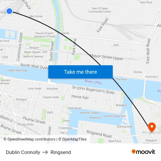 Dublin Connolly to Ringsend map