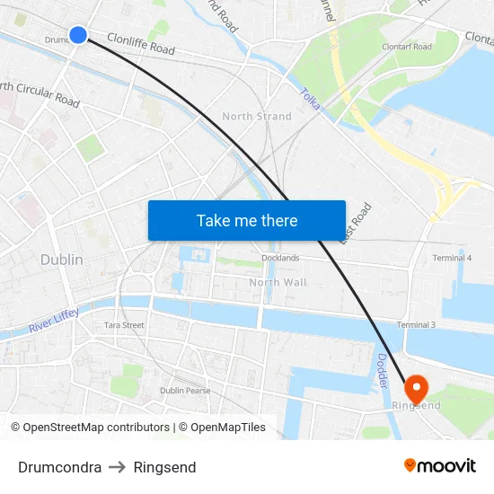 Drumcondra to Ringsend map