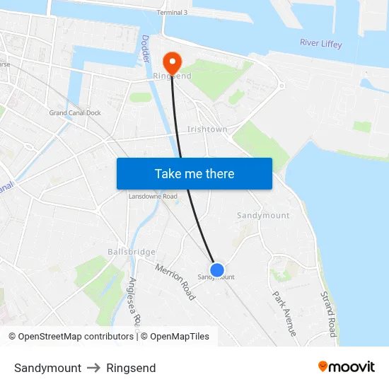 Sandymount to Ringsend map