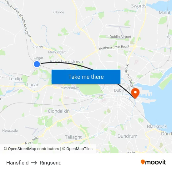 Hansfield to Ringsend map