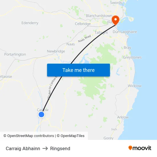Carraig Abhainn to Ringsend map