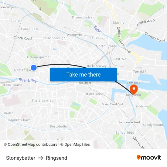 Stoneybatter to Ringsend map
