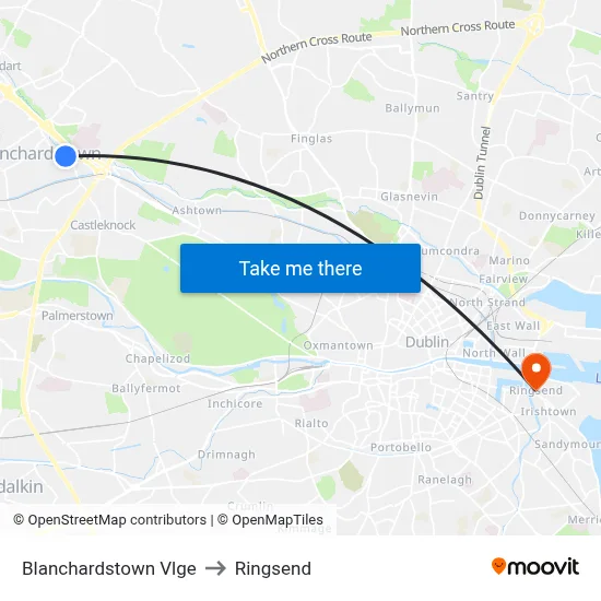 Blanchardstown Vlge to Ringsend map