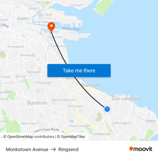 Monkstown Avenue to Ringsend map