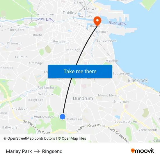 Marlay Park to Ringsend map