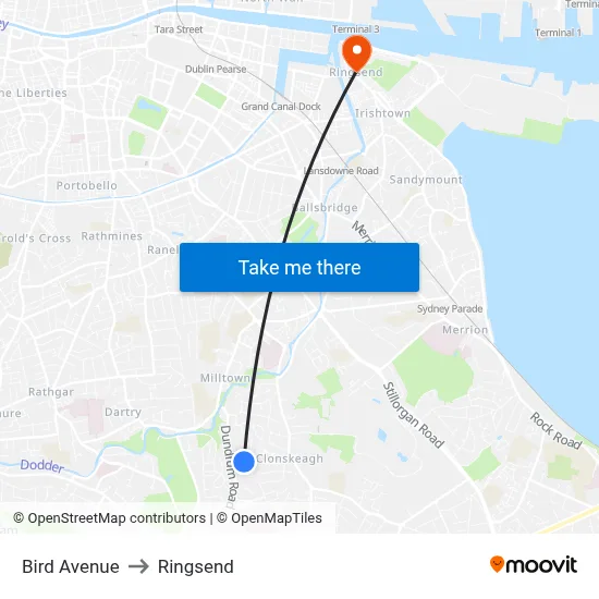 Bird Avenue to Ringsend map