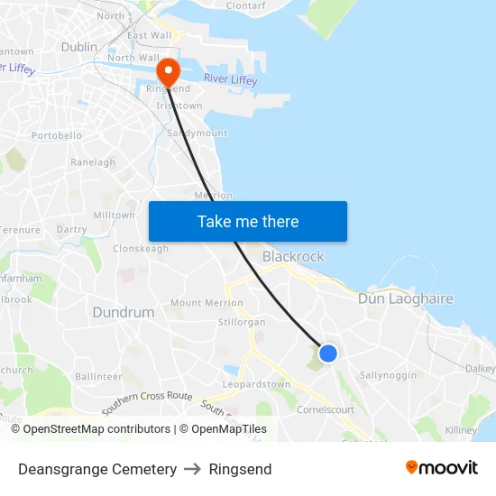 Deansgrange Cemetery to Ringsend map