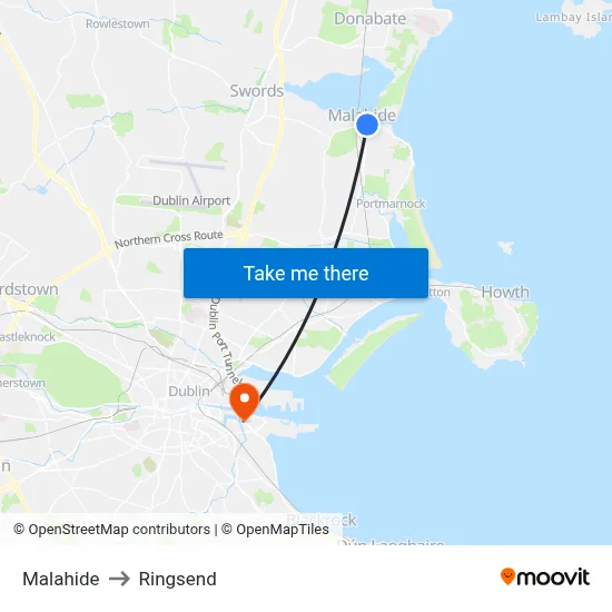 Malahide to Ringsend map