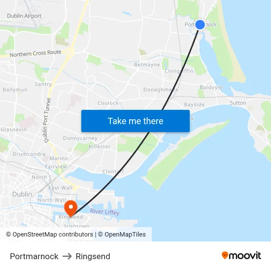 Portmarnock to Ringsend map