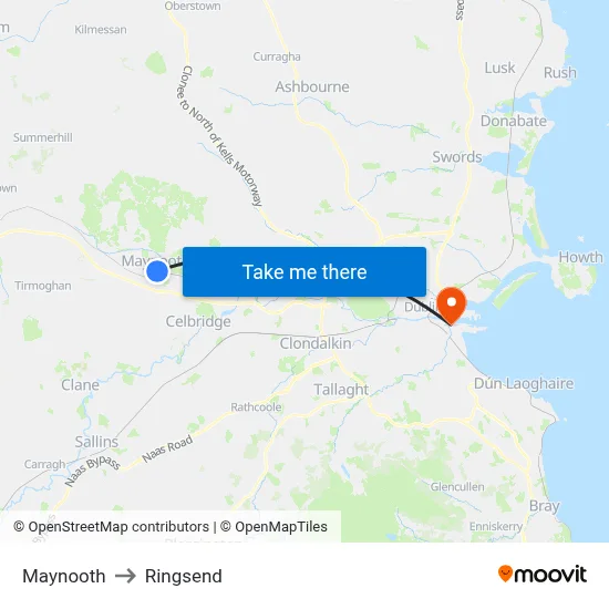 Maynooth to Ringsend map