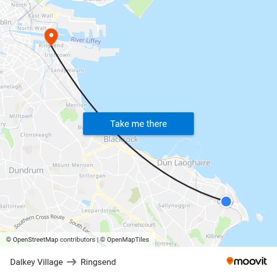 Dalkey Village to Ringsend map