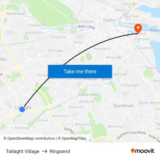 Tallaght Village to Ringsend map