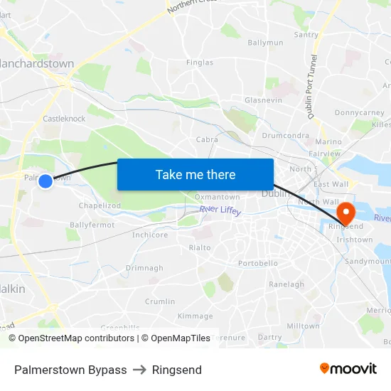 Palmerstown Bypass to Ringsend map