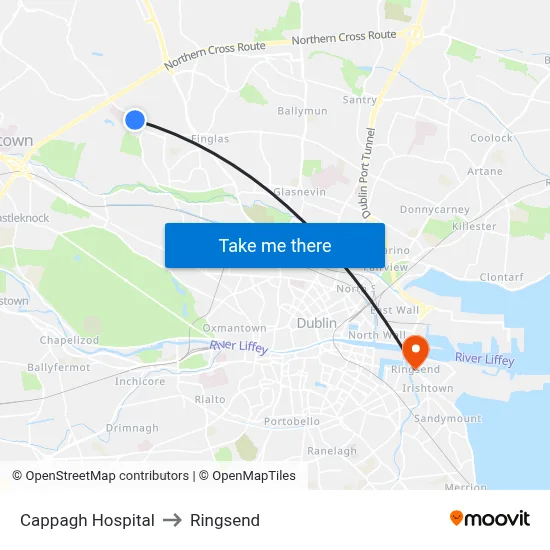 Cappagh Hospital to Ringsend map