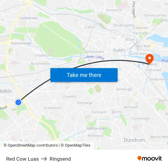Red Cow Luas to Ringsend map