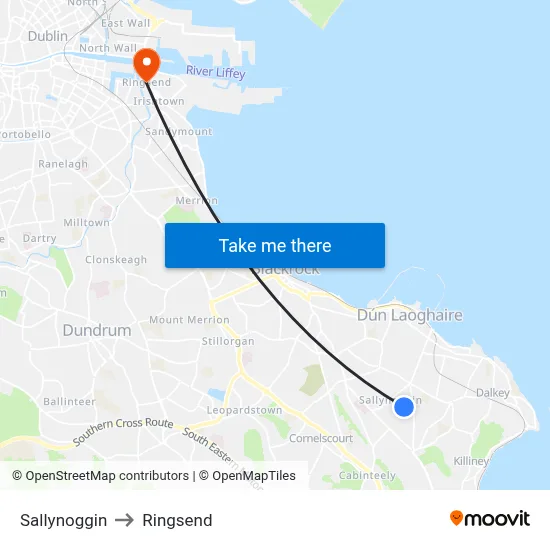 Sallynoggin to Ringsend map