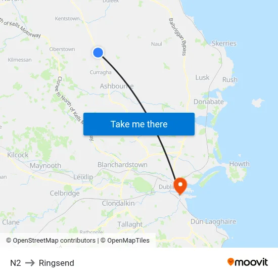 N2 to Ringsend map