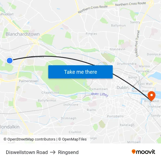 Diswellstown Road to Ringsend map
