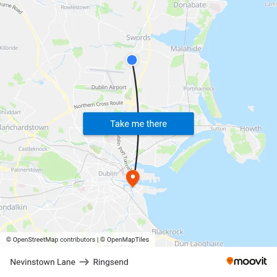 Nevinstown Lane to Ringsend map