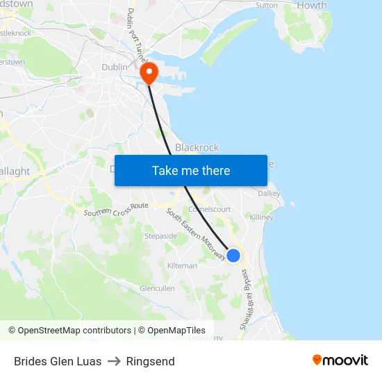 Brides Glen Luas to Ringsend map