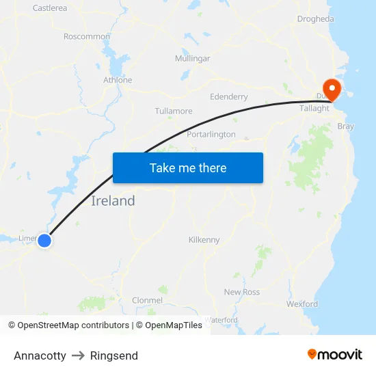 Annacotty to Ringsend map