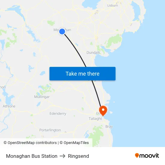 Monaghan Bus Station to Ringsend map