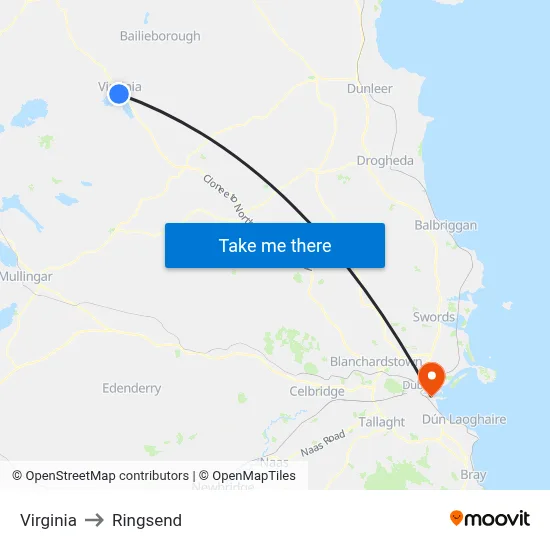 Virginia to Ringsend map