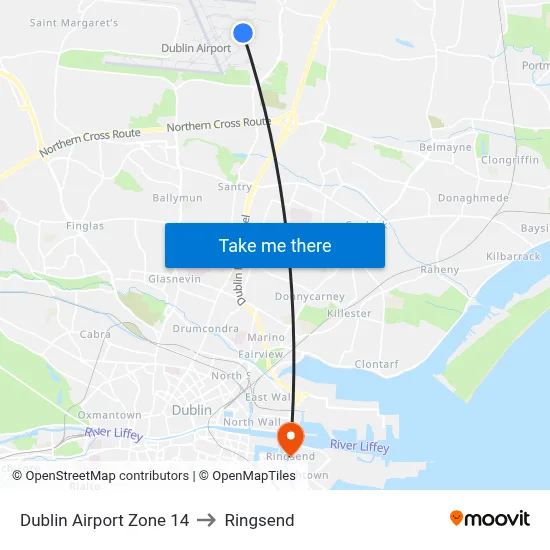 Dublin Airport Zone 14 to Ringsend map