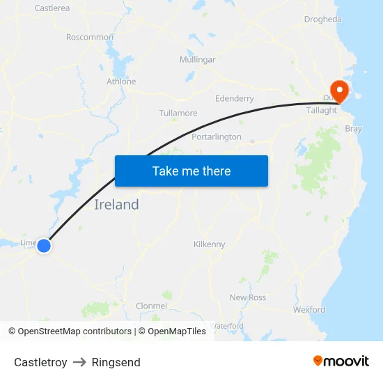 Castletroy to Ringsend map