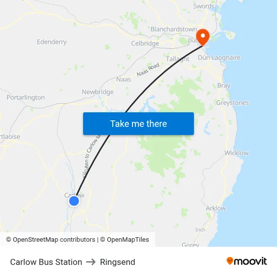 Carlow Bus Station to Ringsend map