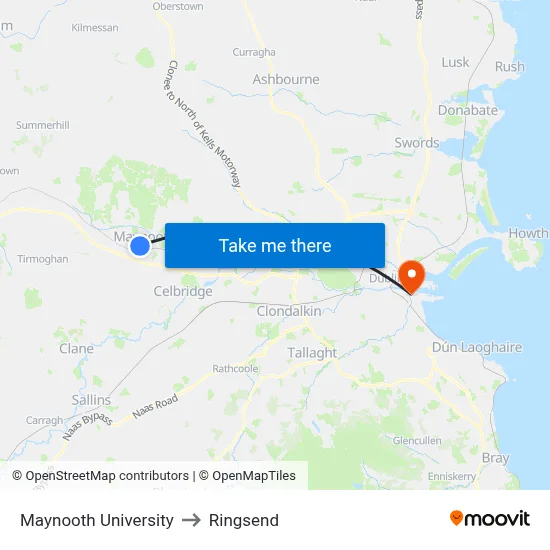Maynooth University to Ringsend map