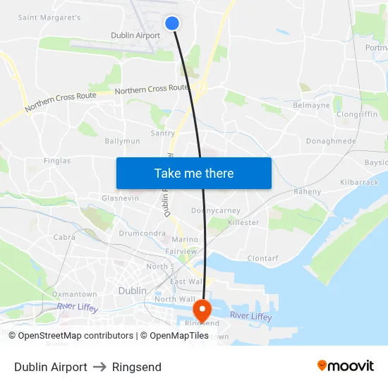 Dublin Airport to Ringsend map