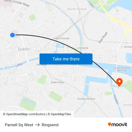 Parnell Sq West to Ringsend map