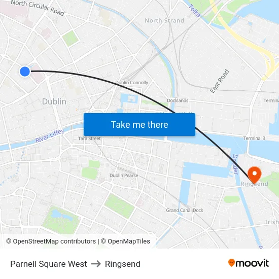 Parnell Square West to Ringsend map