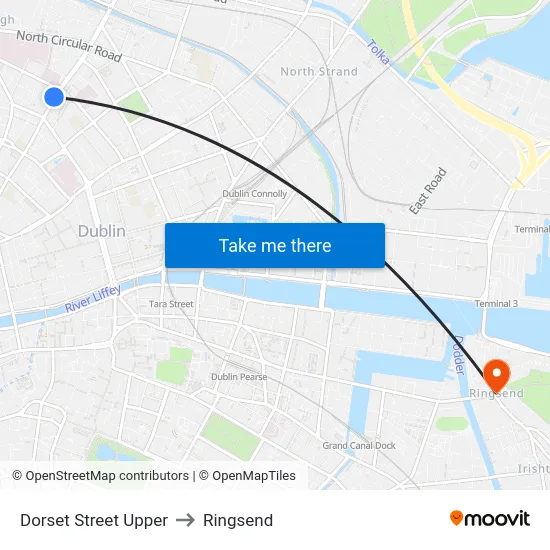 Dorset Street Upper to Ringsend map